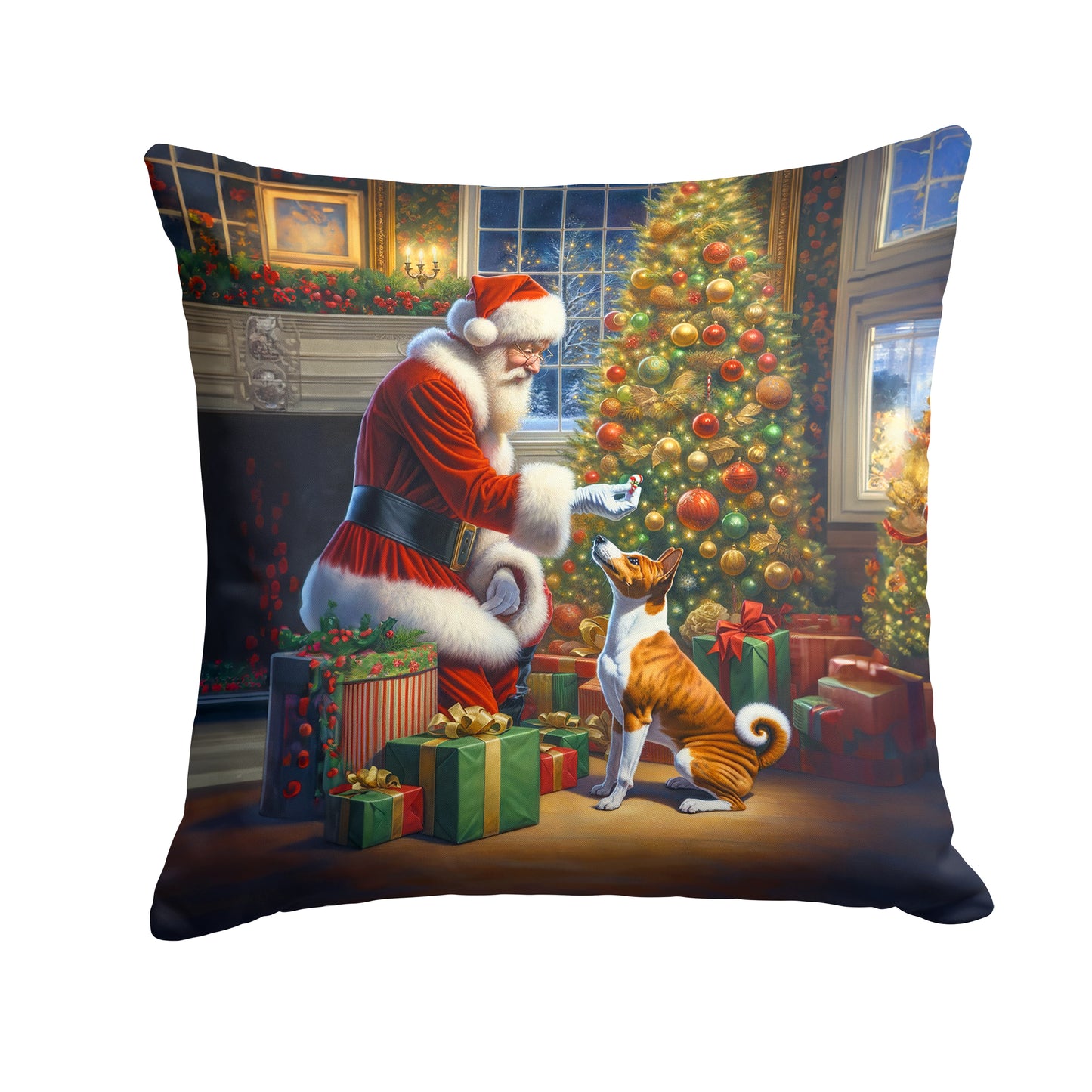 Buy this Basenji and Santa Claus Throw Pillow