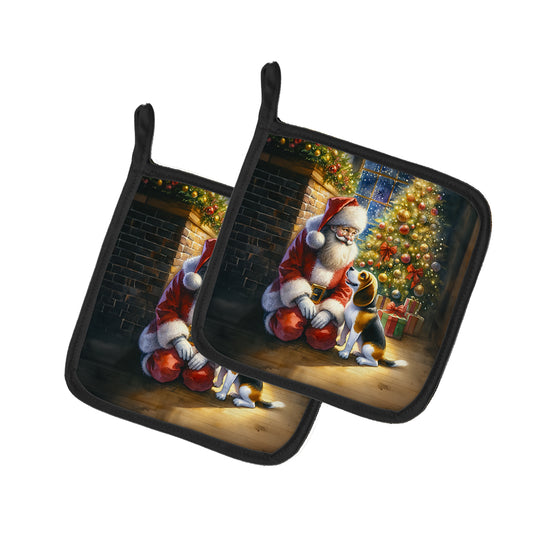 Buy this Beagle and Santa Claus Pair of Pot Holders