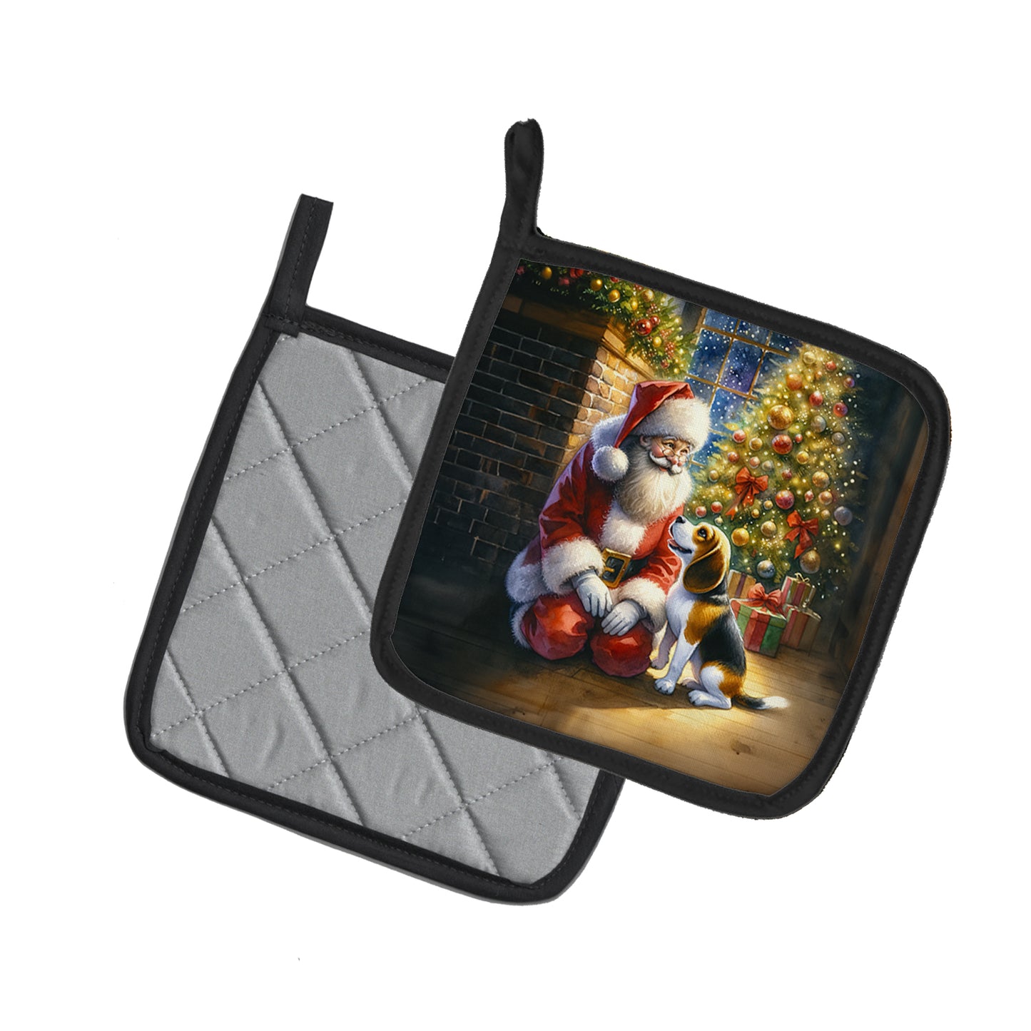 Beagle and Santa Claus Pair of Pot Holders