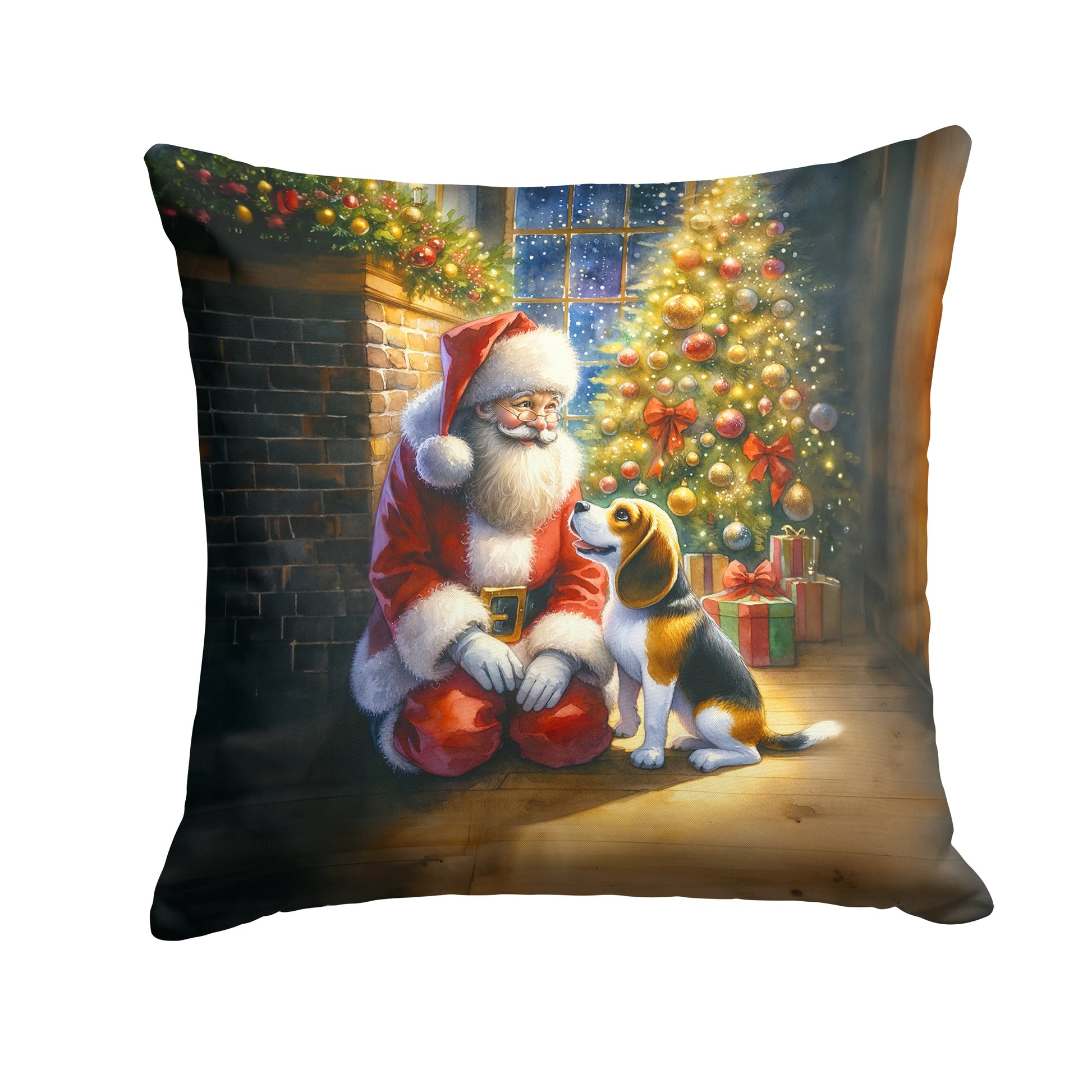 Buy this Beagle and Santa Claus Throw Pillow