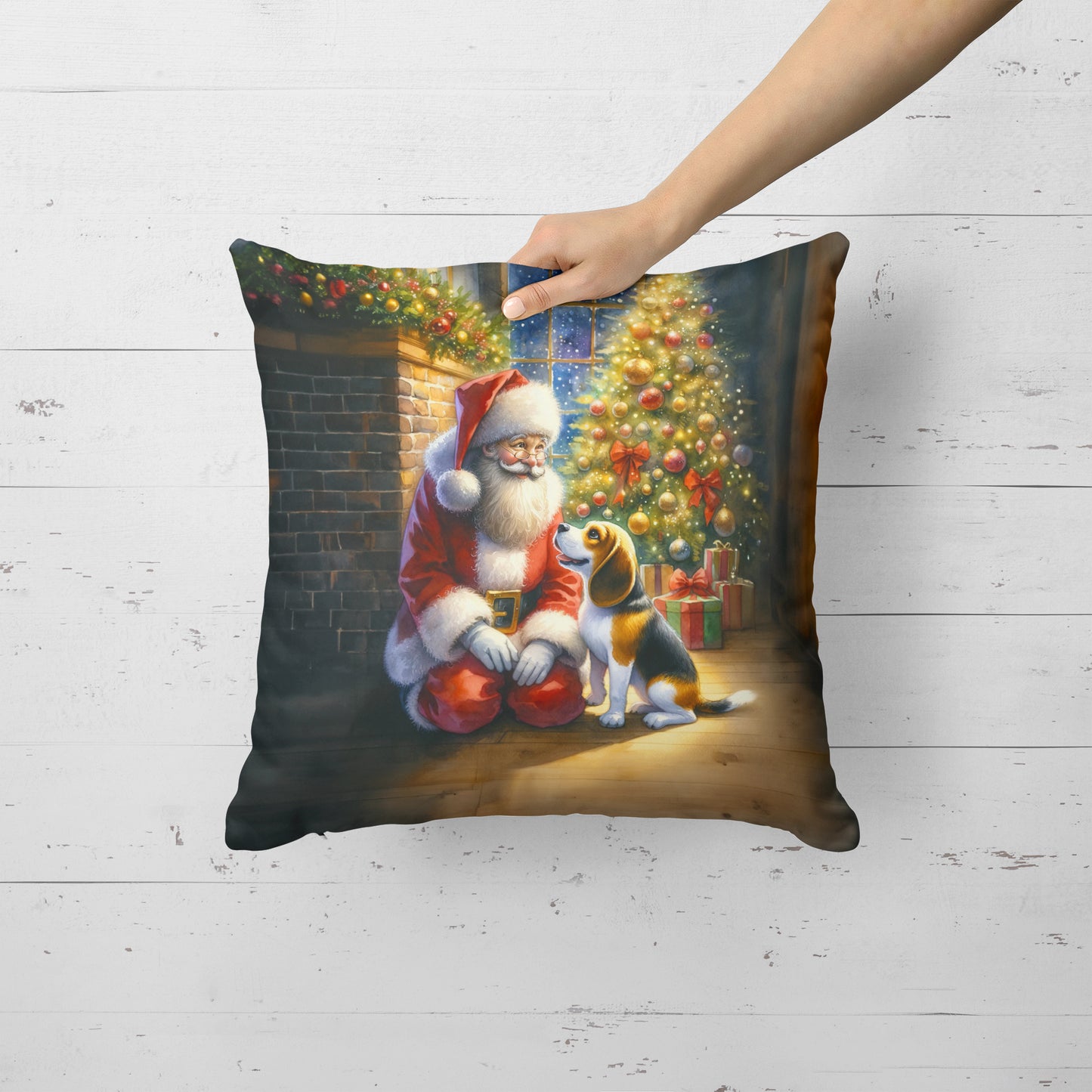 Beagle and Santa Claus Throw Pillow