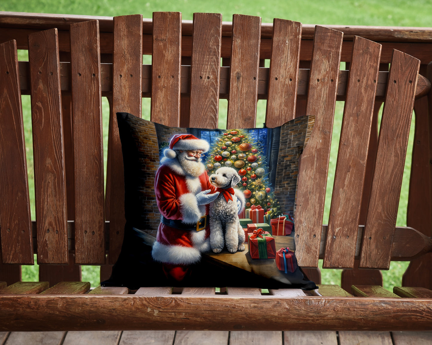 Bedlington Terrier and Santa Claus Throw Pillow