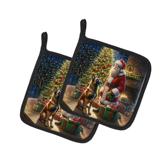 Buy this Belgian Malinois and Santa Claus Pair of Pot Holders