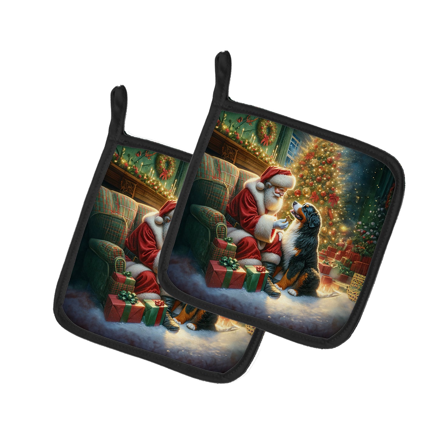 Buy this Bernese Mountain Dog and Santa Claus Pair of Pot Holders