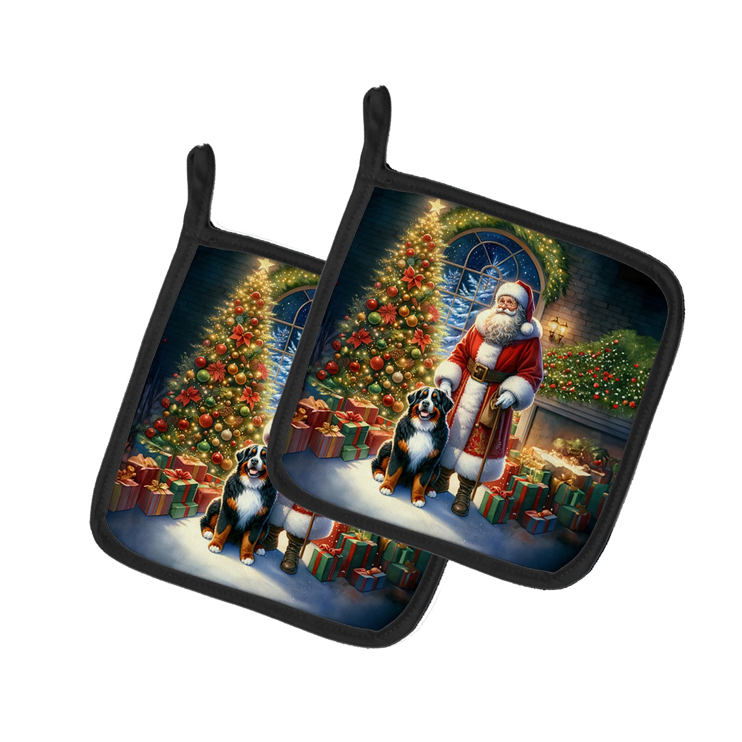 Buy this Bernese Mountain Dog and Santa Claus Pair of Pot Holders