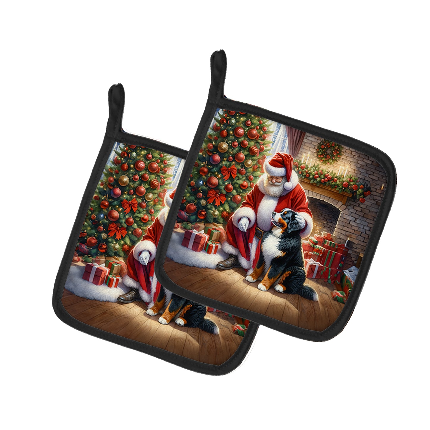 Buy this Bernese Mountain Dog and Santa Claus Pair of Pot Holders
