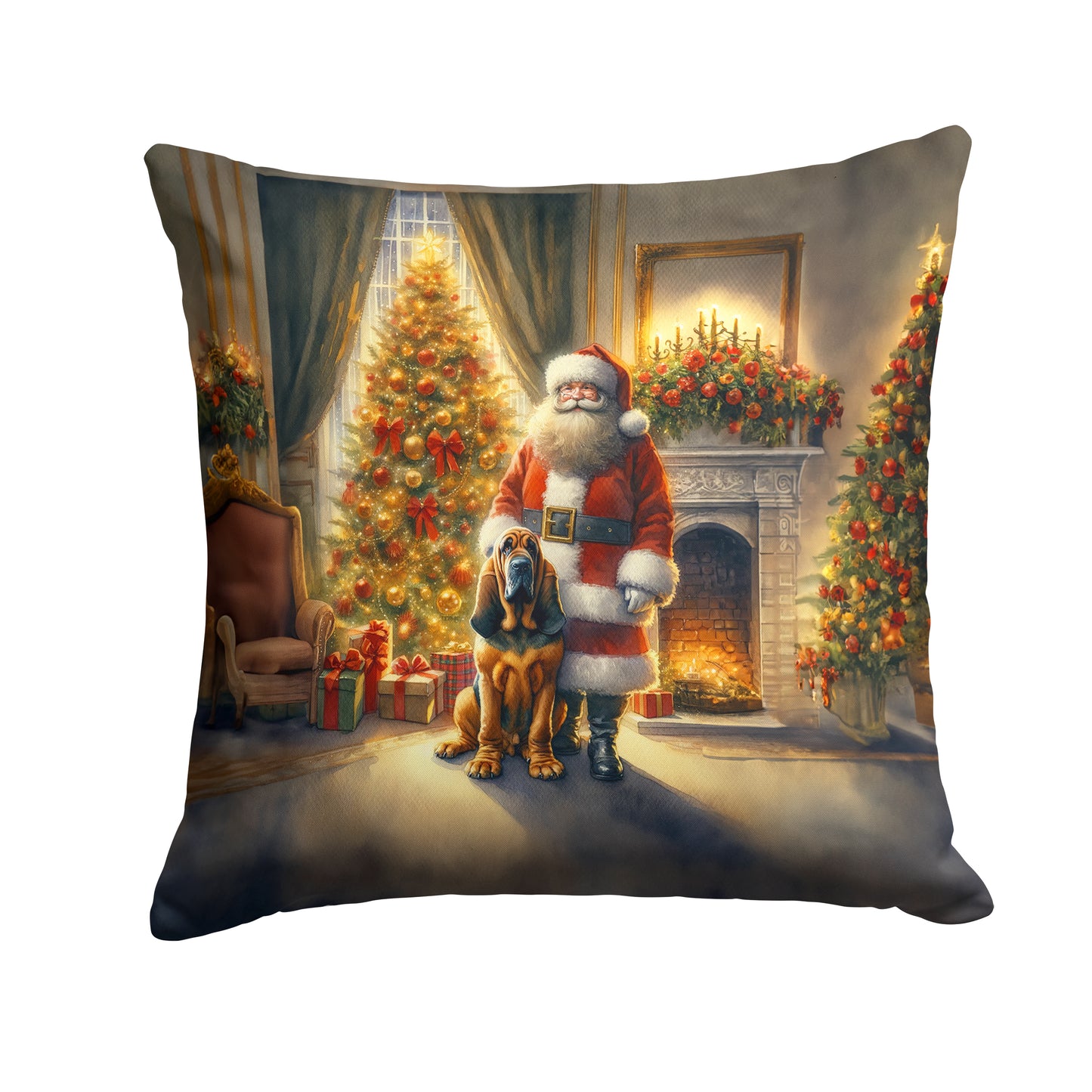 Buy this Bloodhound and Santa Claus Throw Pillow