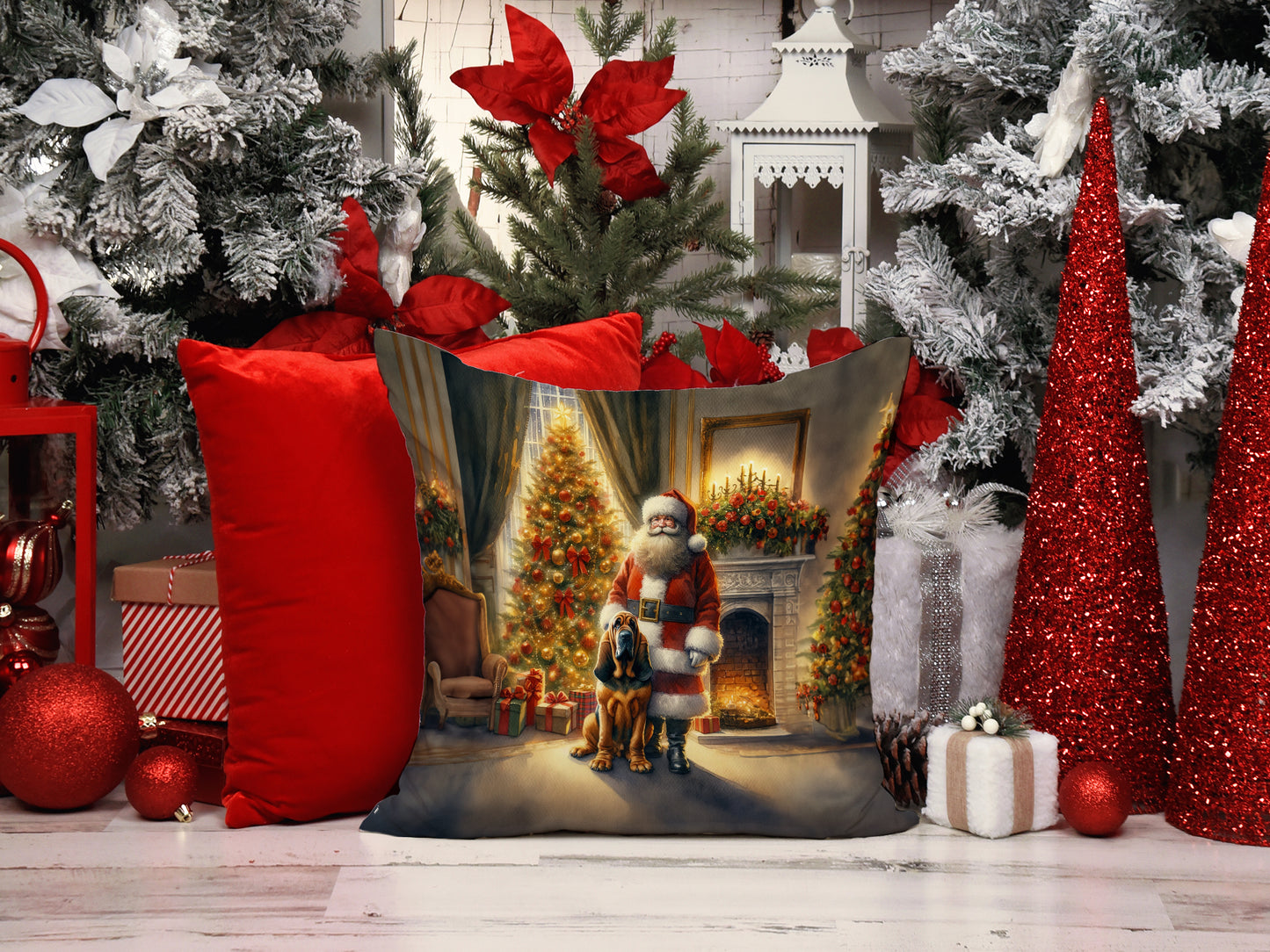 Bloodhound and Santa Claus Throw Pillow