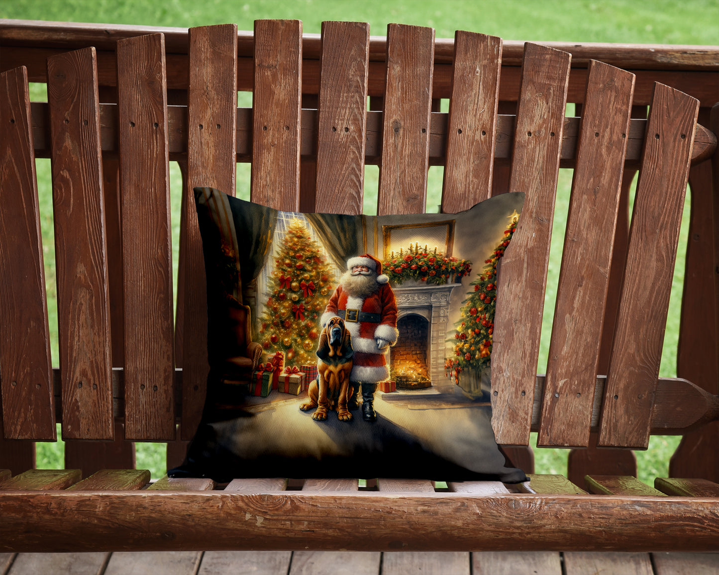 Bloodhound and Santa Claus Throw Pillow