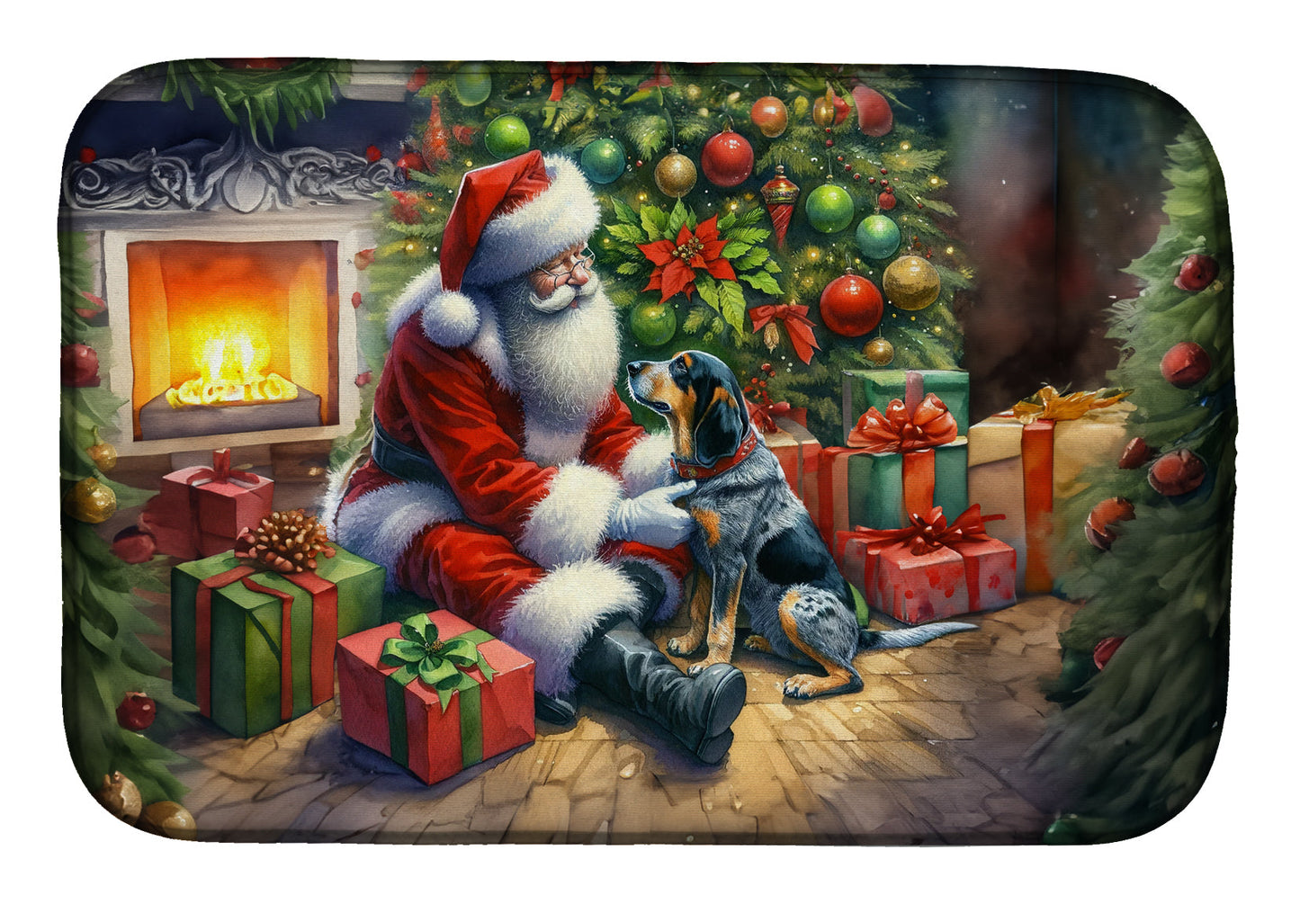 Buy this Bluetick Hound and Santa Claus Dish Drying Mat