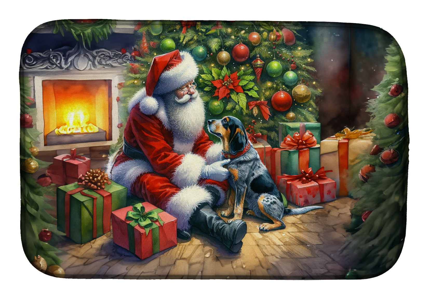 Buy this Bluetick Hound and Santa Claus Dish Drying Mat