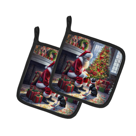 Buy this Boston Terrier and Santa Claus Pair of Pot Holders