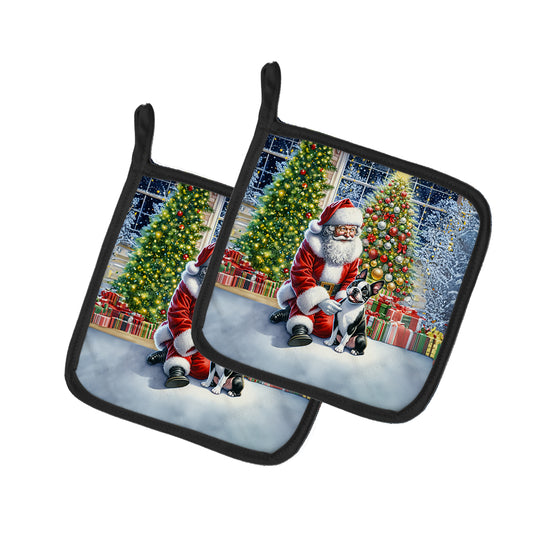 Buy this Boston Terrier and Santa Claus Pair of Pot Holders