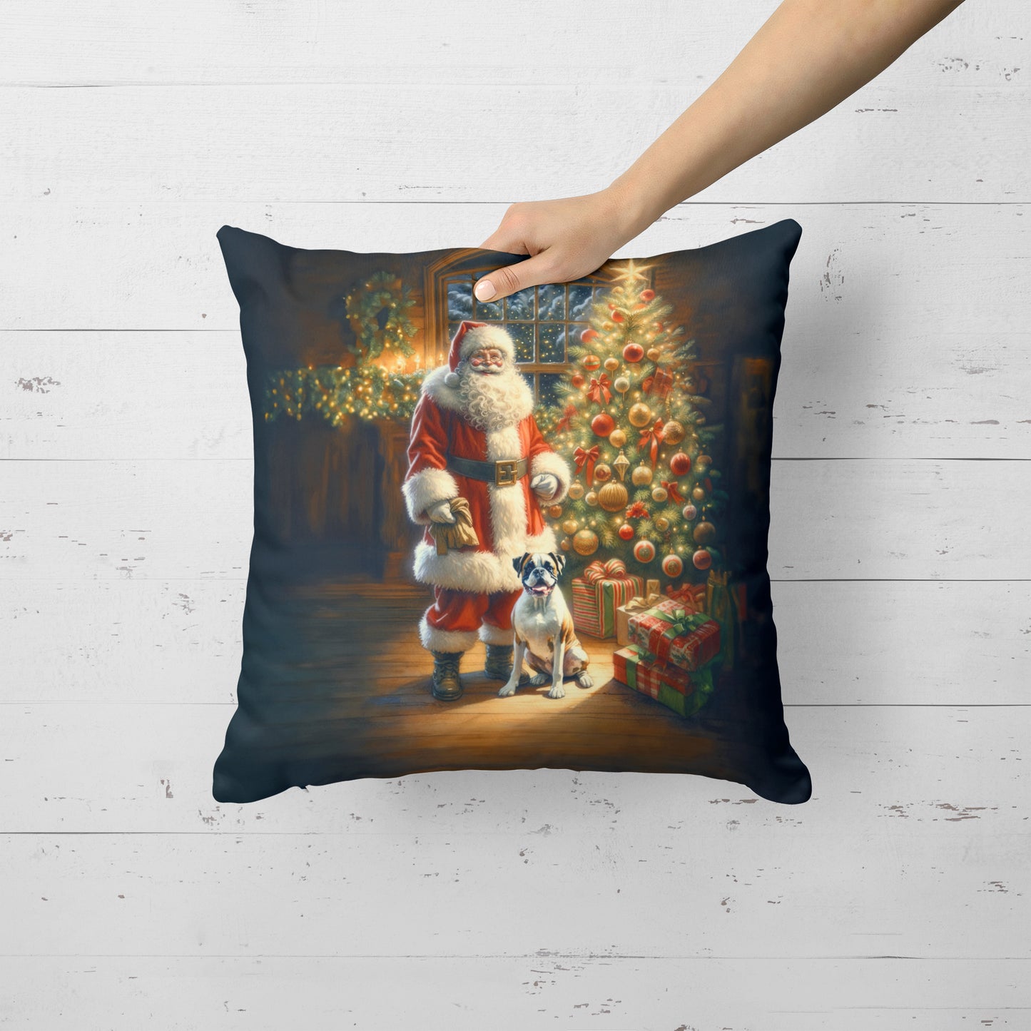 Boxer and Santa Claus Throw Pillow