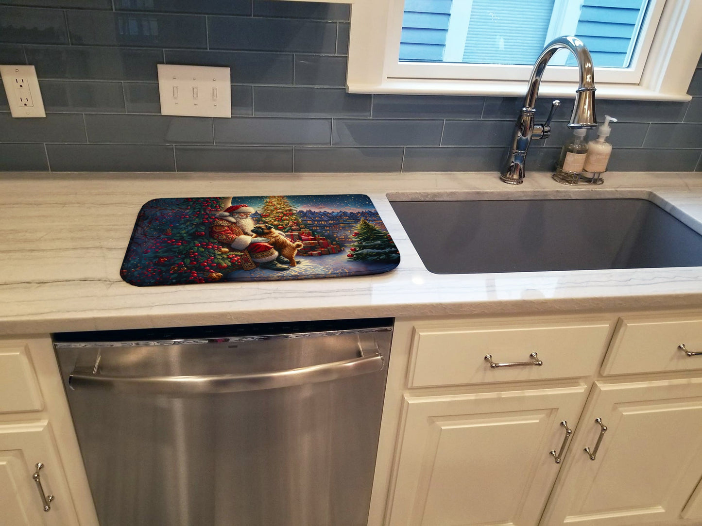 Brussels Griffon and Santa Claus Dish Drying Mat