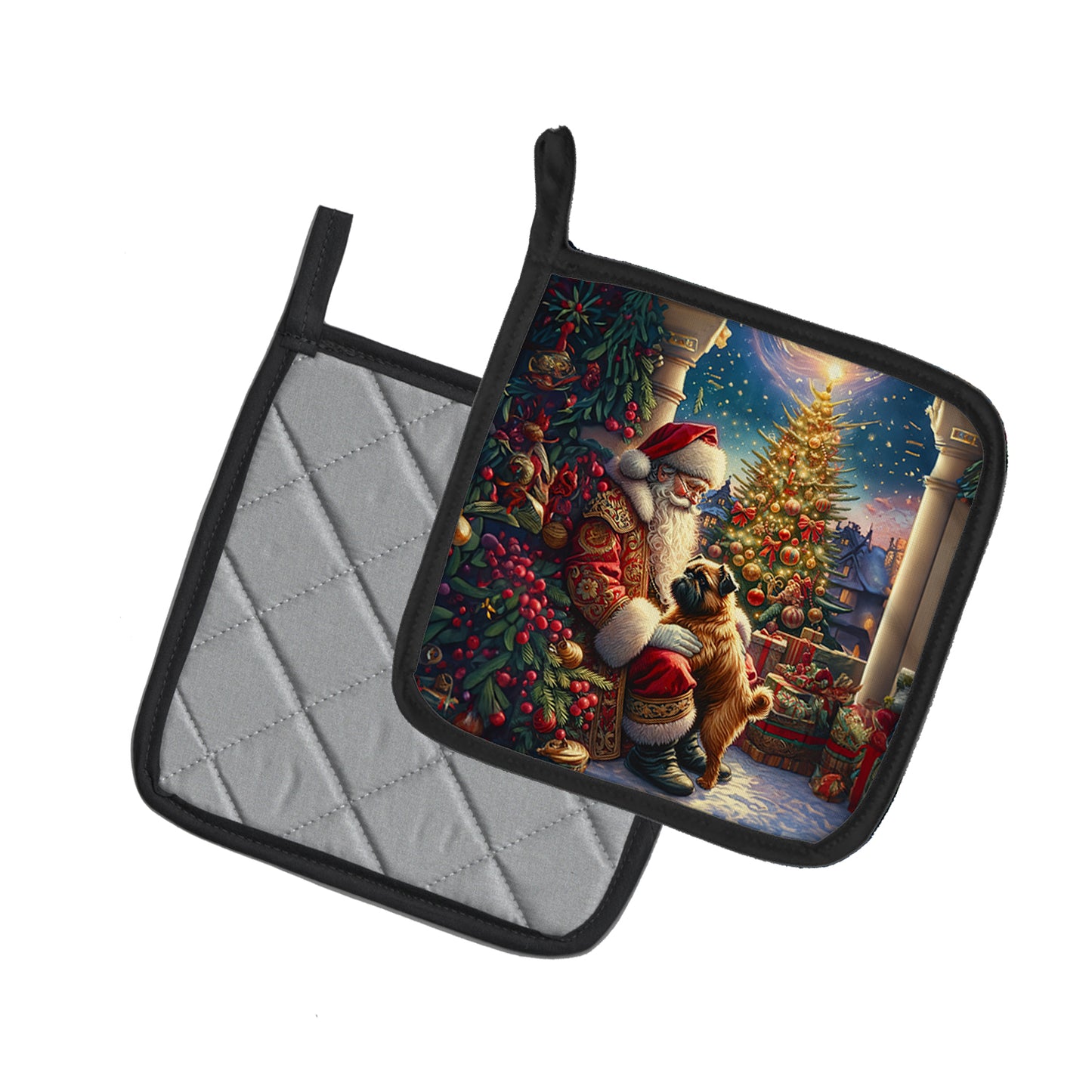 Brussels Griffon and Santa Claus Pair of Pot Holders