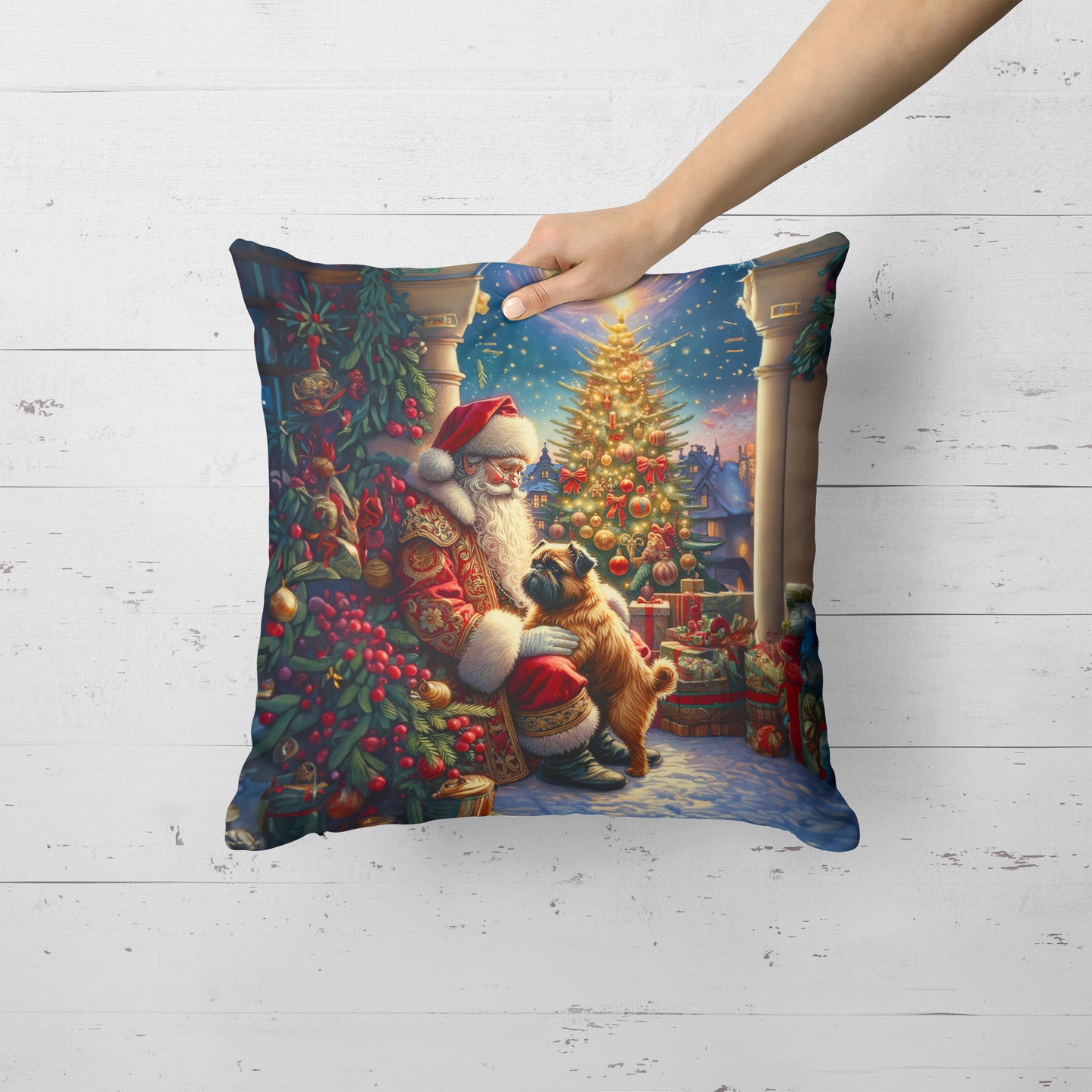 Brussels Griffon and Santa Claus Throw Pillow