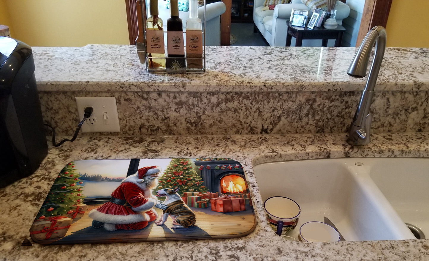 Bull Terrier and Santa Claus Dish Drying Mat