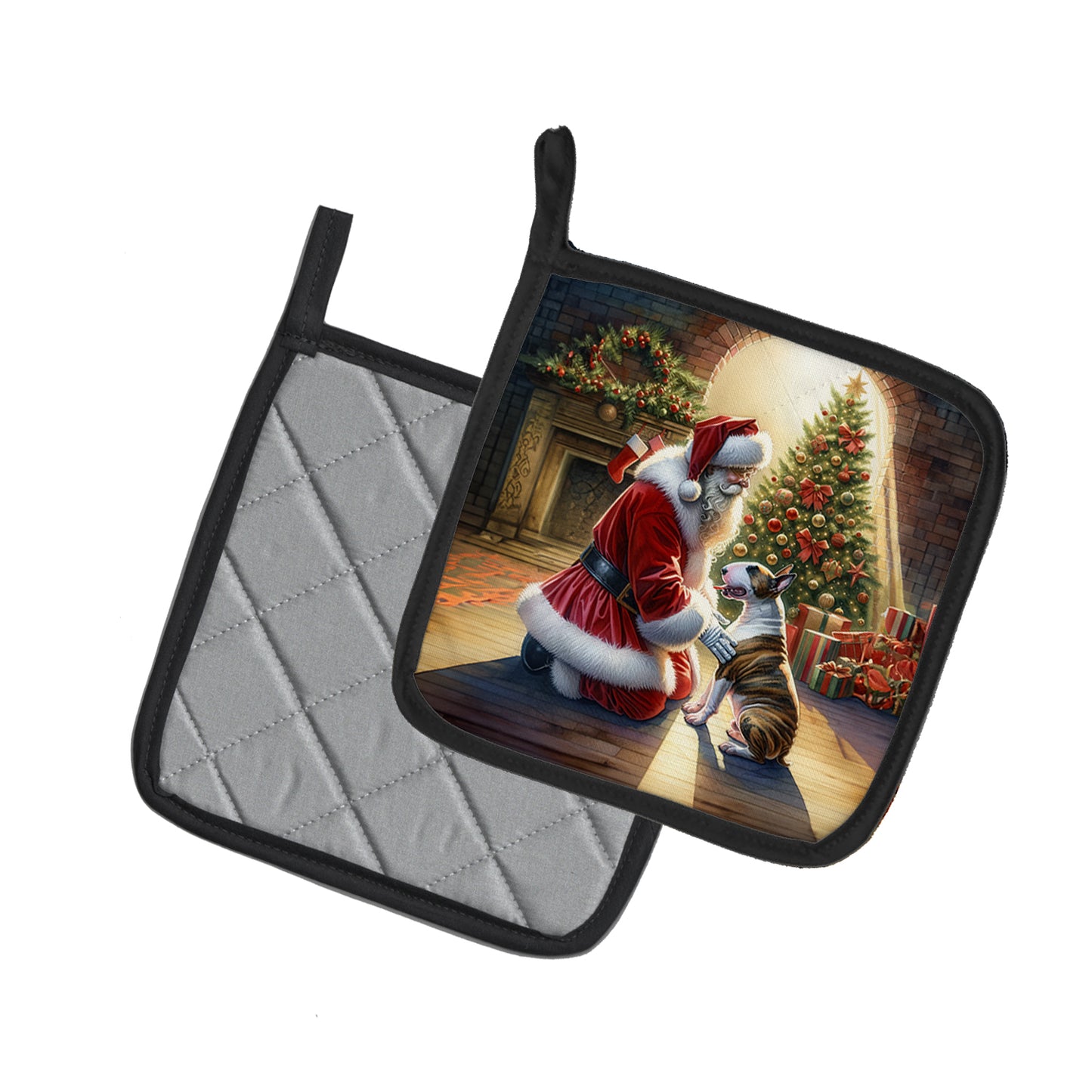 Bull Terrier and Santa Claus Pair of Pot Holders