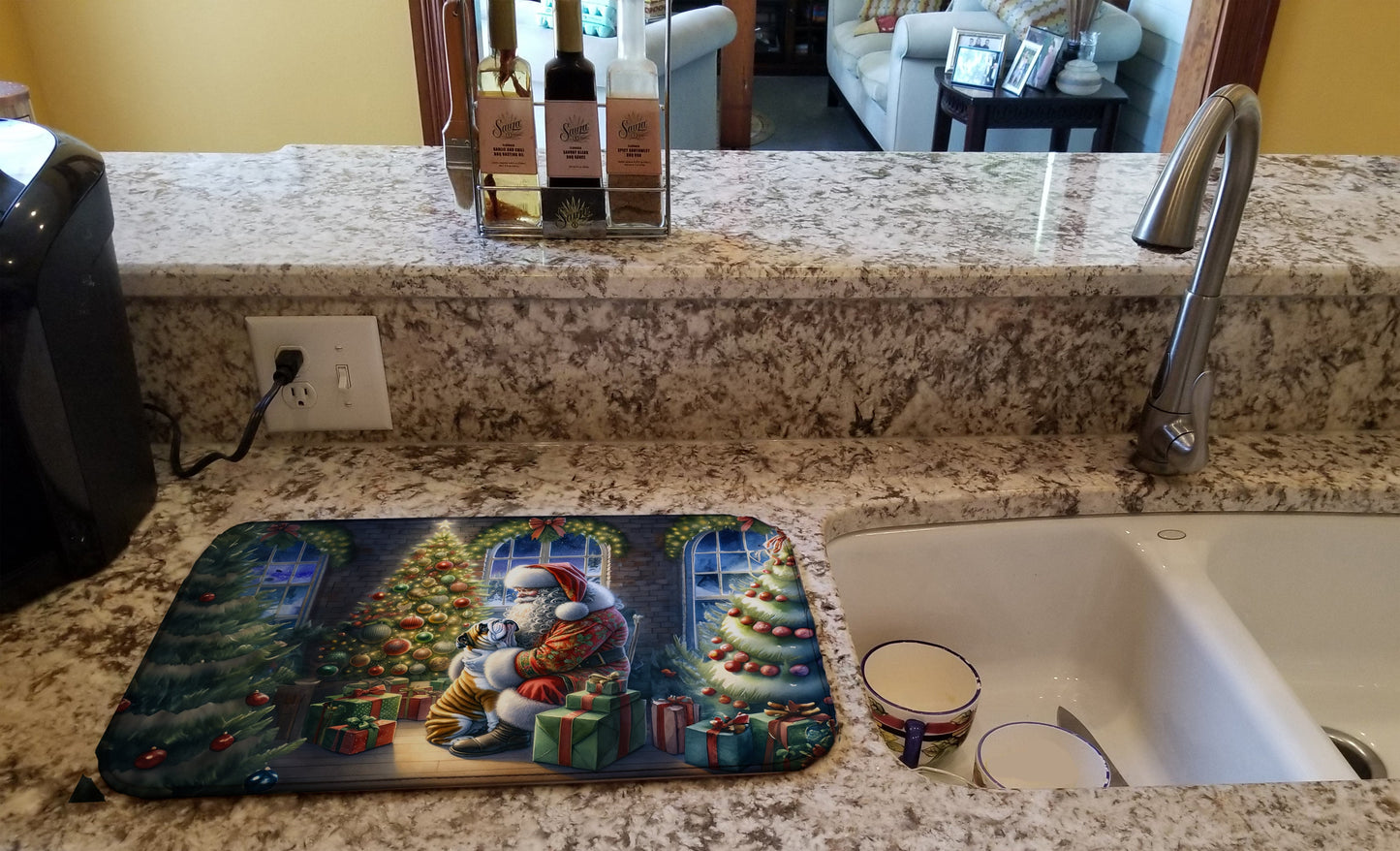 English Bulldog and Santa Claus Dish Drying Mat