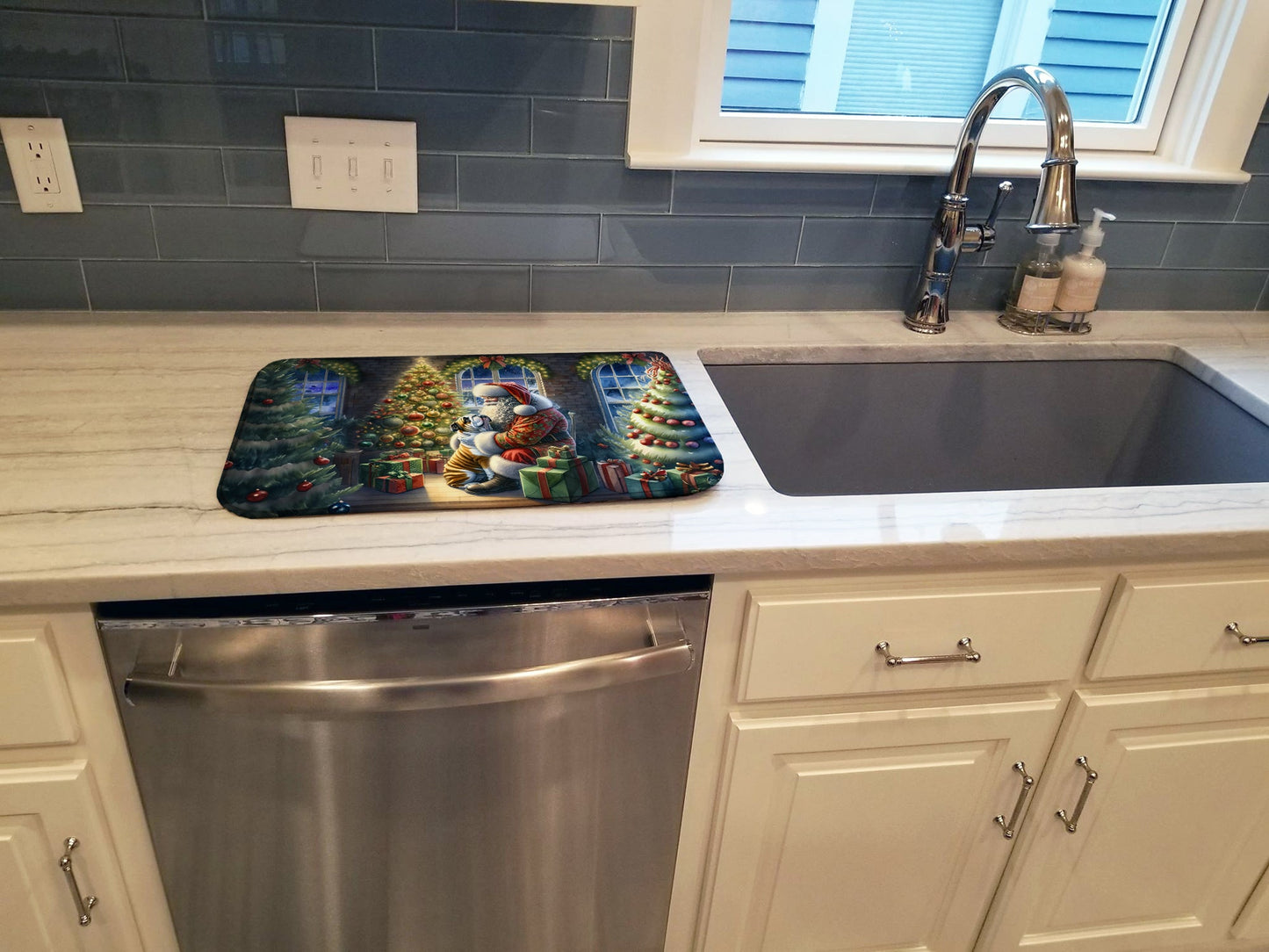 English Bulldog and Santa Claus Dish Drying Mat