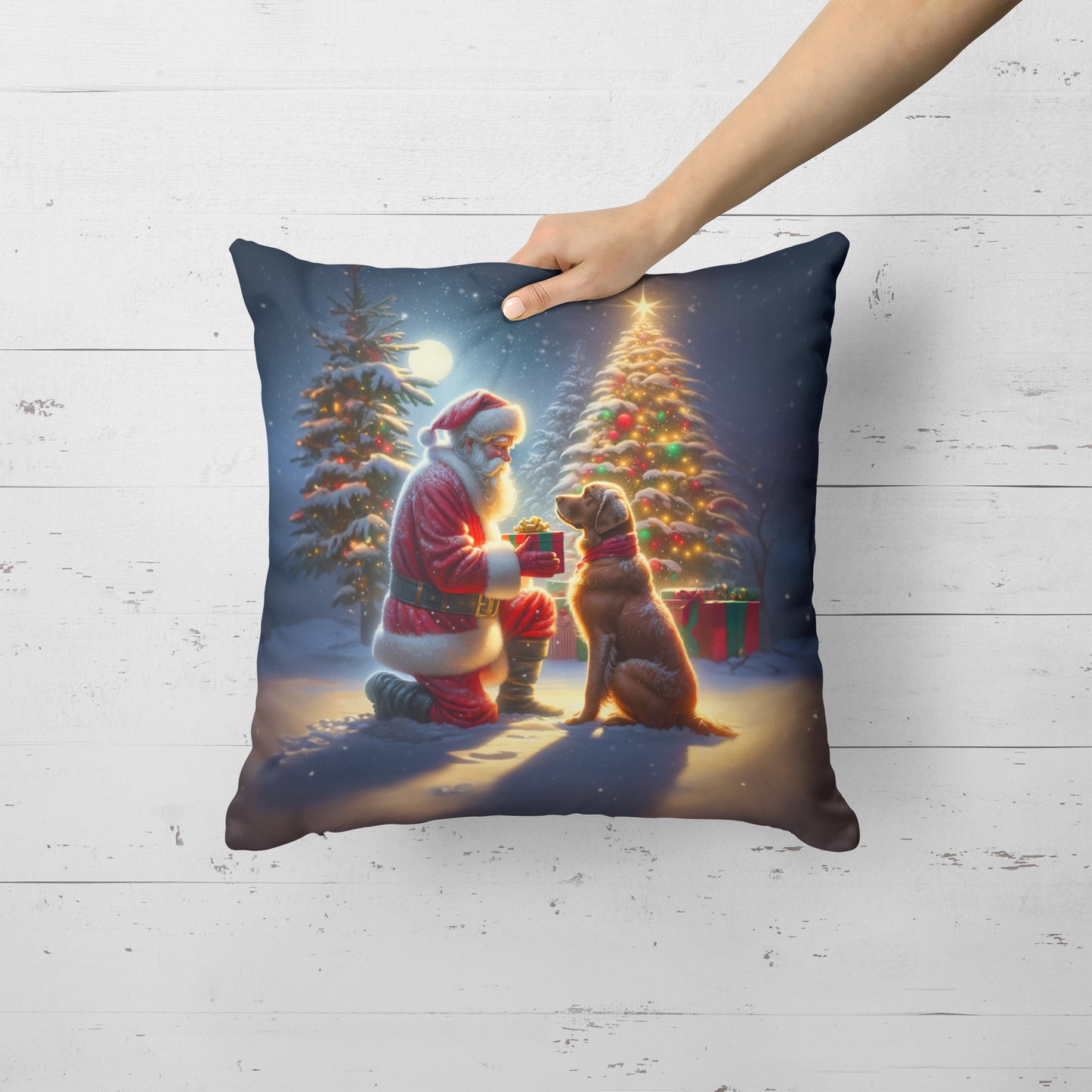 Chesapeake Bay Retriever and Santa Claus Throw Pillow