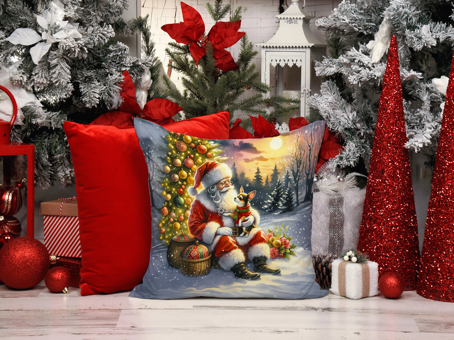 Chihuahua and Santa Claus Throw Pillow