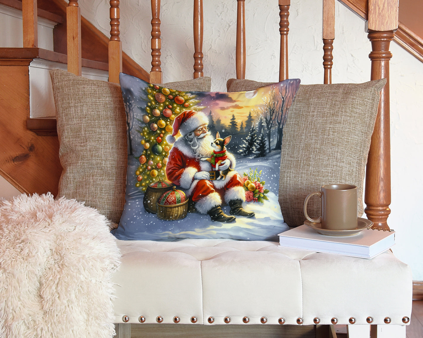 Chihuahua and Santa Claus Throw Pillow