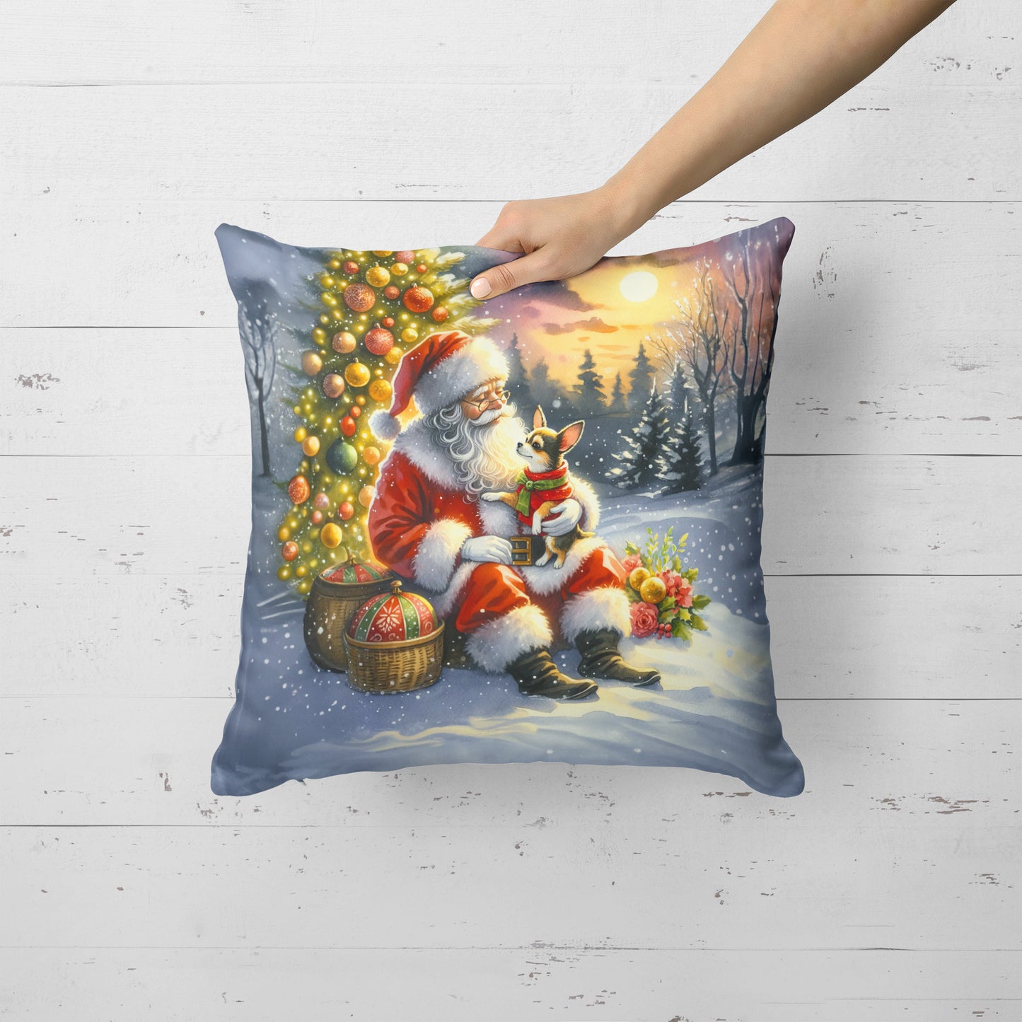 Chihuahua and Santa Claus Throw Pillow