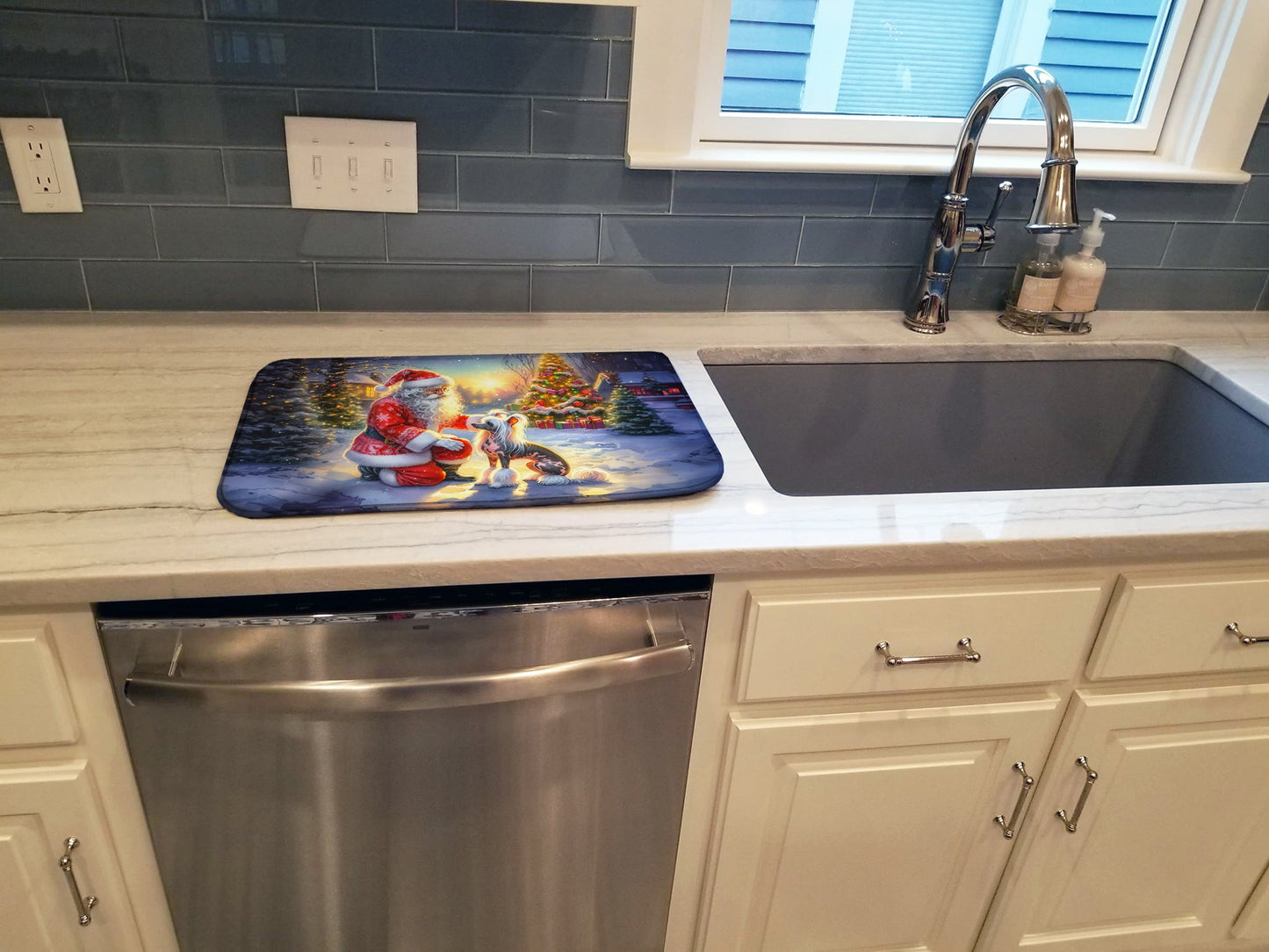 Chinese Crested and Santa Claus Dish Drying Mat