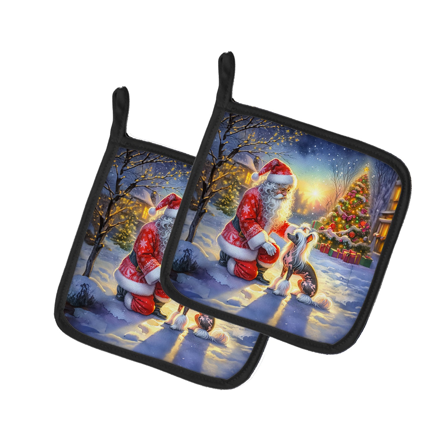 Buy this Chinese Crested and Santa Claus Pair of Pot Holders