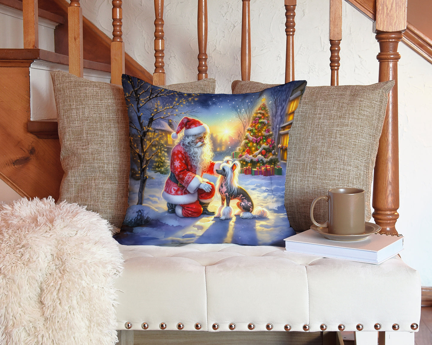 Chinese Crested and Santa Claus Throw Pillow