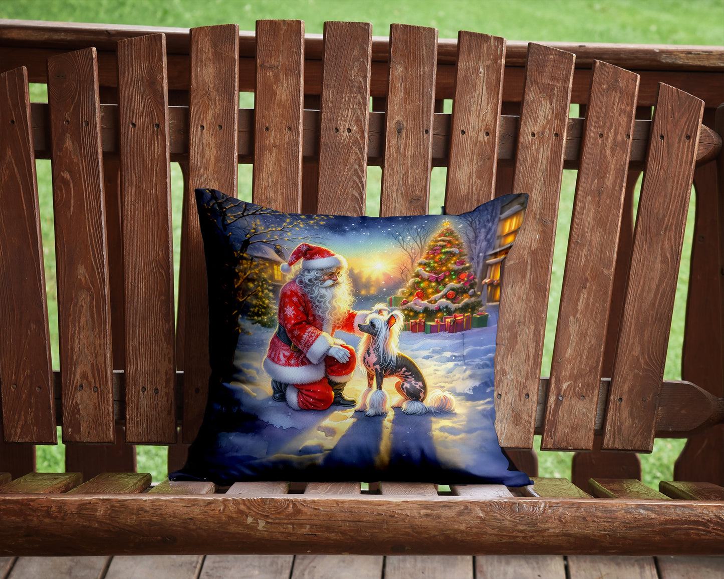 Chinese Crested and Santa Claus Throw Pillow