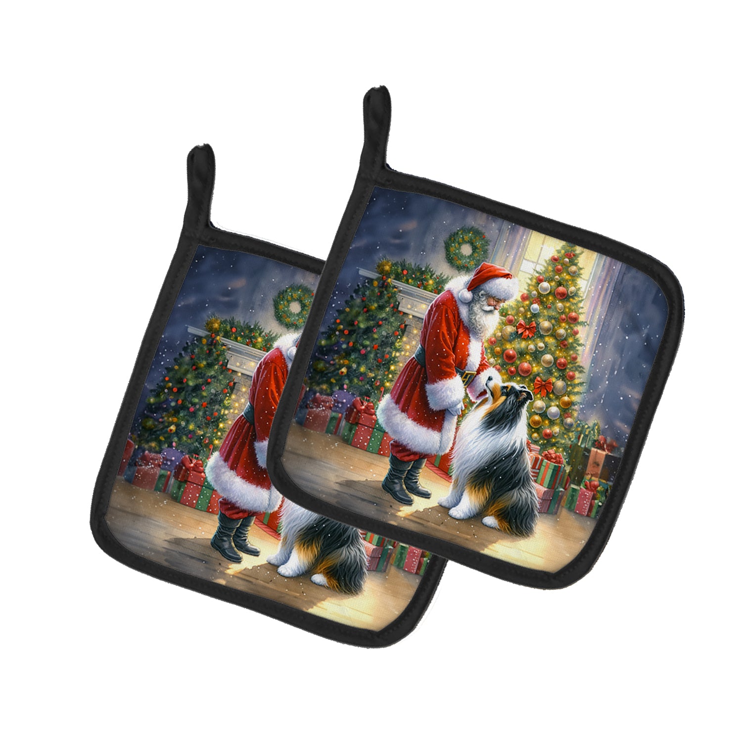 Buy this Collie and Santa Claus Pair of Pot Holders