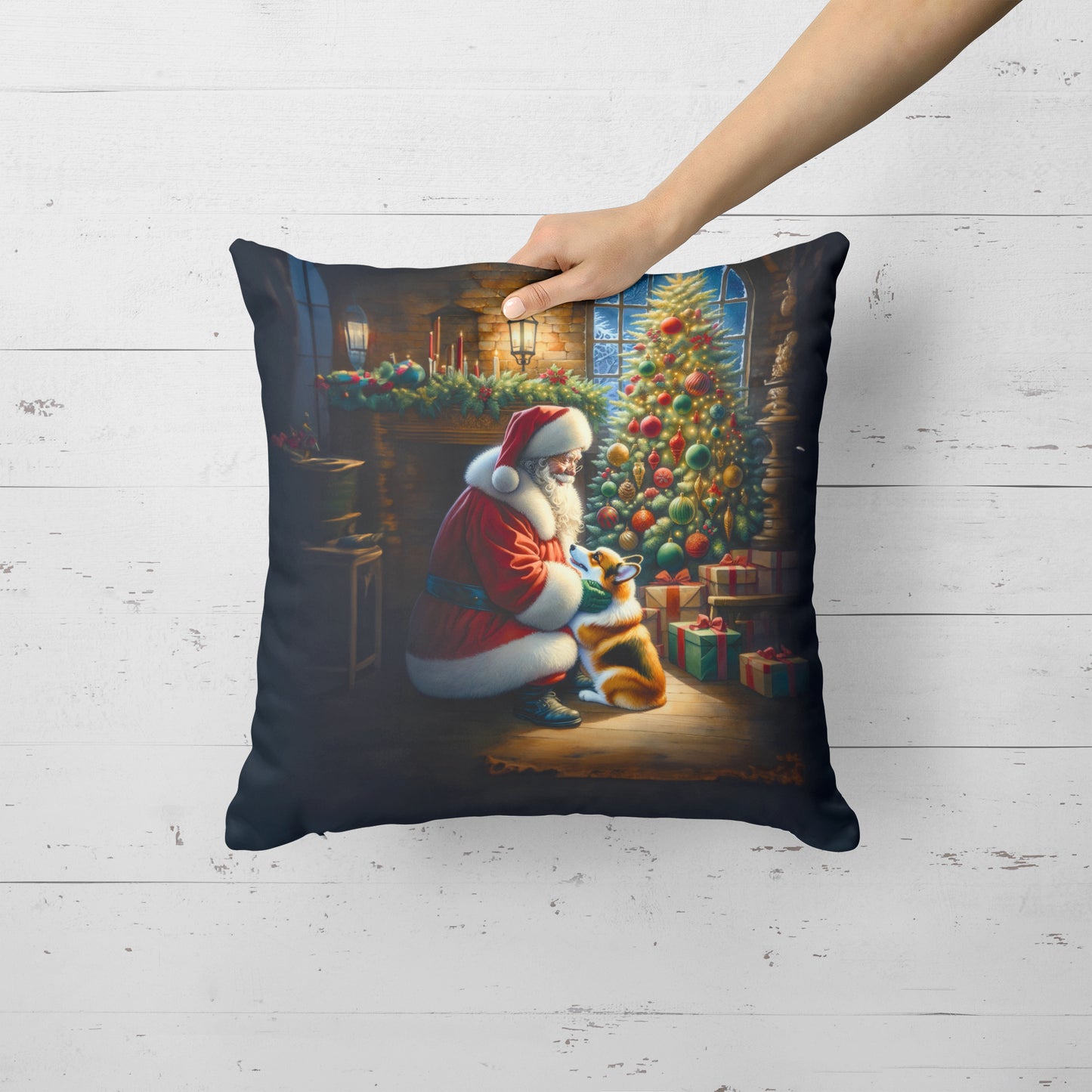 Corgi and Santa Claus Throw Pillow