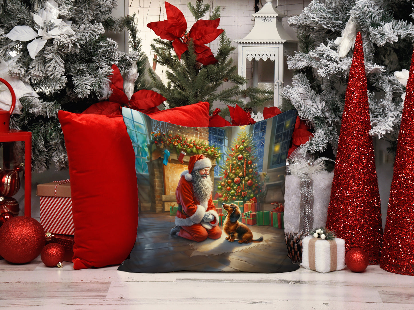 Dachshund and Santa Claus Throw Pillow