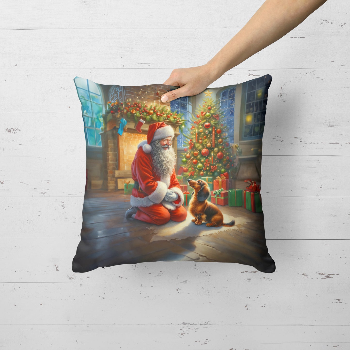 Dachshund and Santa Claus Throw Pillow