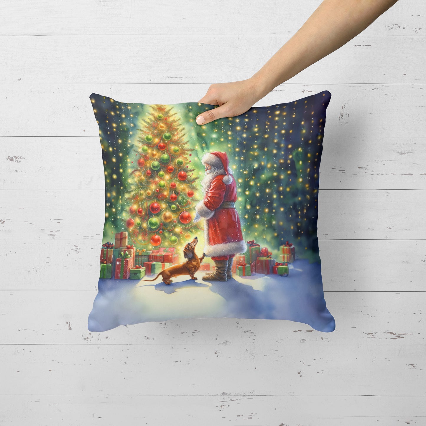 Dachshund and Santa Claus Throw Pillow