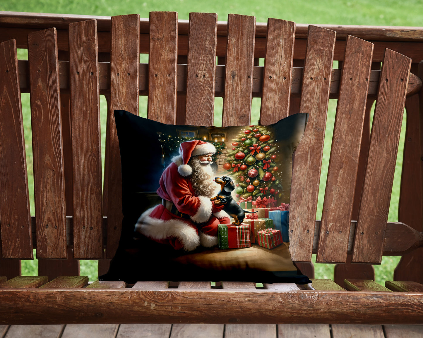 Dachshund and Santa Claus Throw Pillow