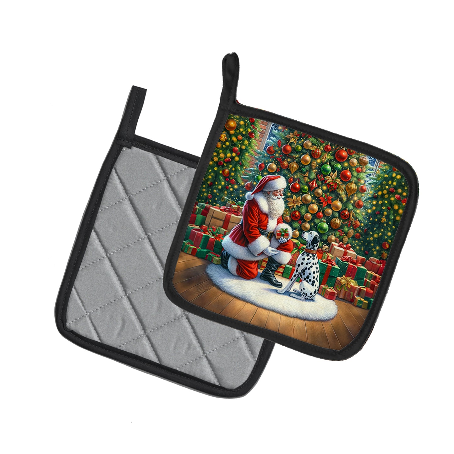Dalmatian and Santa Claus Pair of Pot Holders