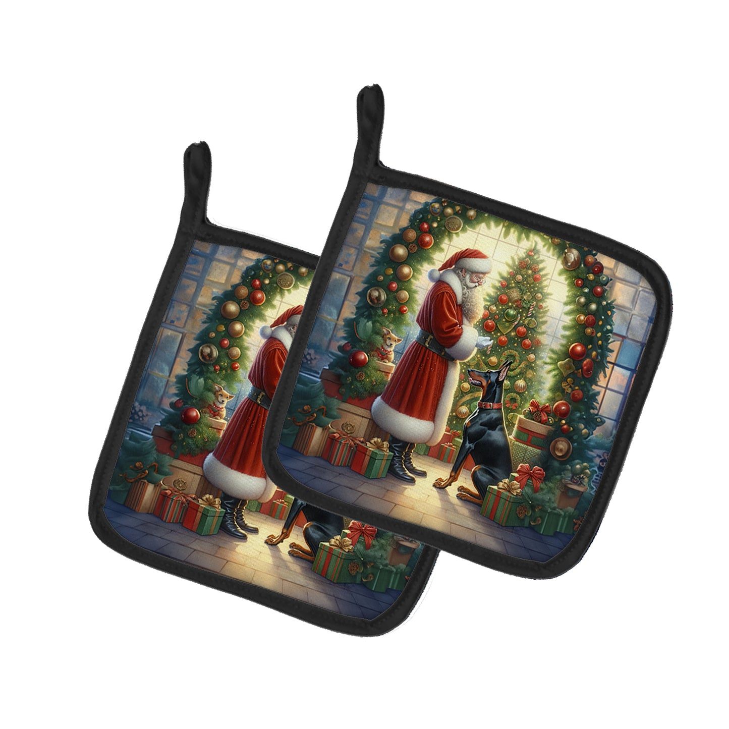 Buy this Doberman Pinscher and Santa Claus Pair of Pot Holders