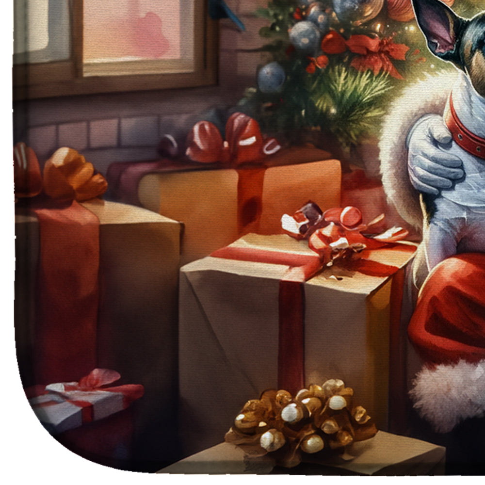 English Bull Terrier and Santa Claus Dish Drying Mat