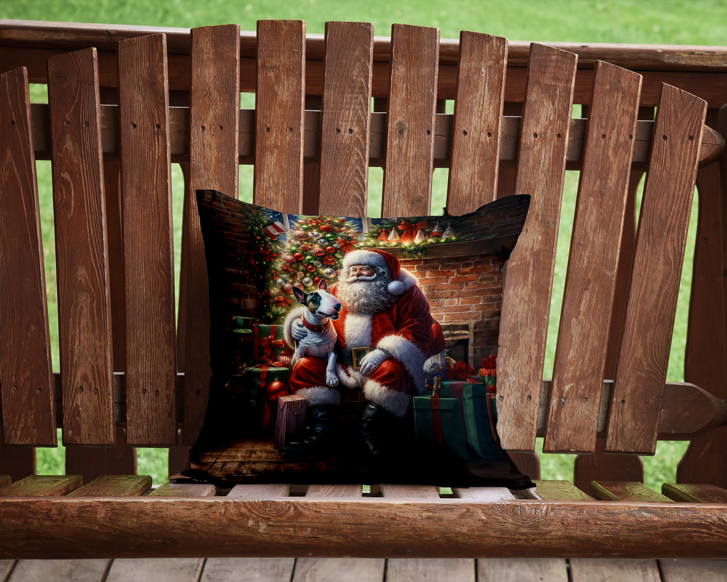 English Bull Terrier and Santa Claus Throw Pillow