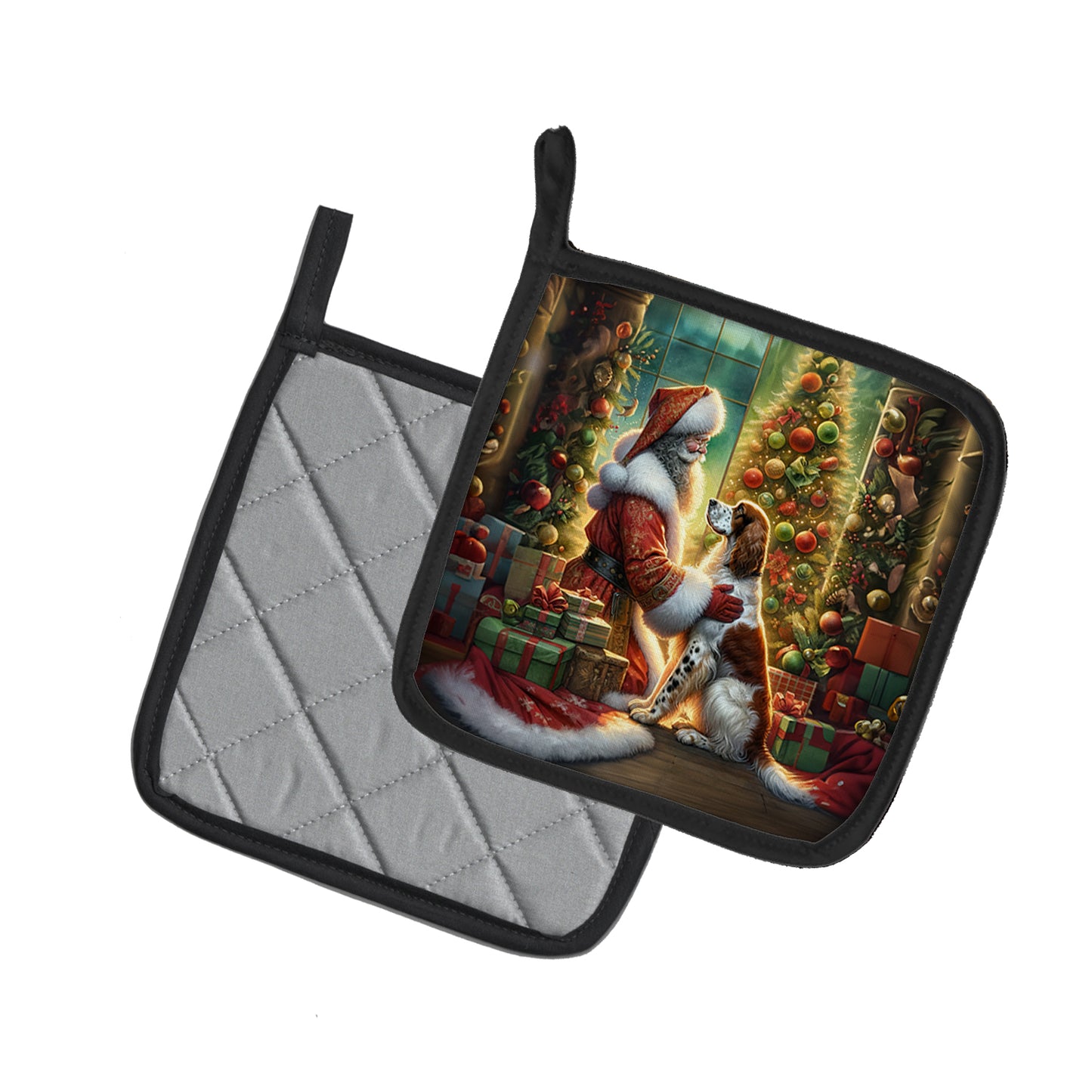 English Setter and Santa Claus Pair of Pot Holders