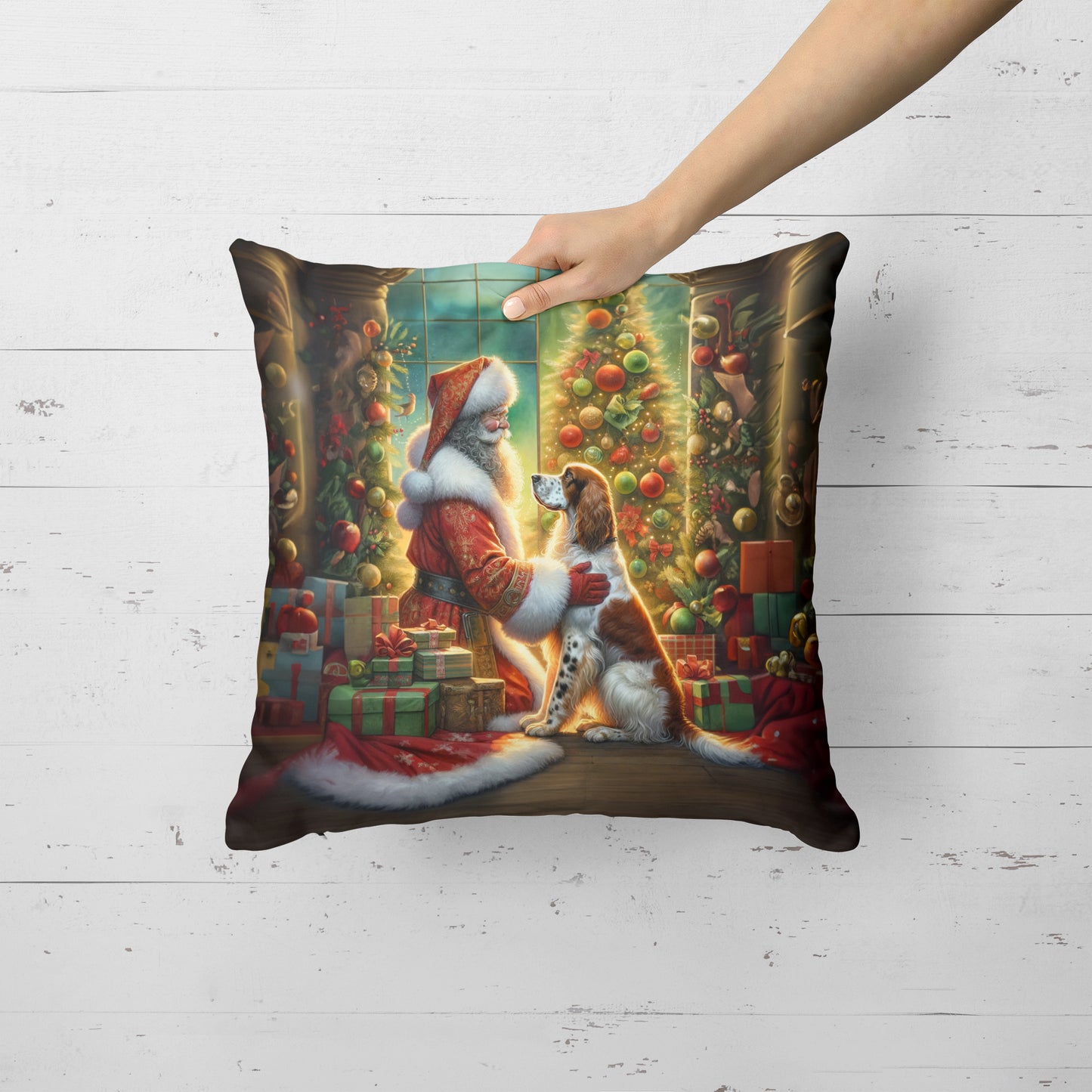 English Setter and Santa Claus Throw Pillow