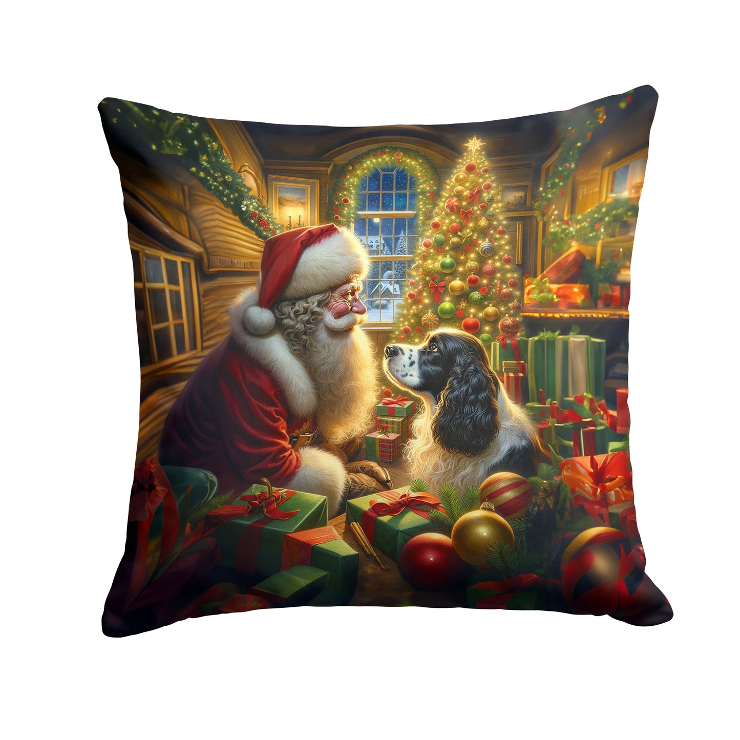 Buy this English Springer Spaniel and Santa Claus Throw Pillow