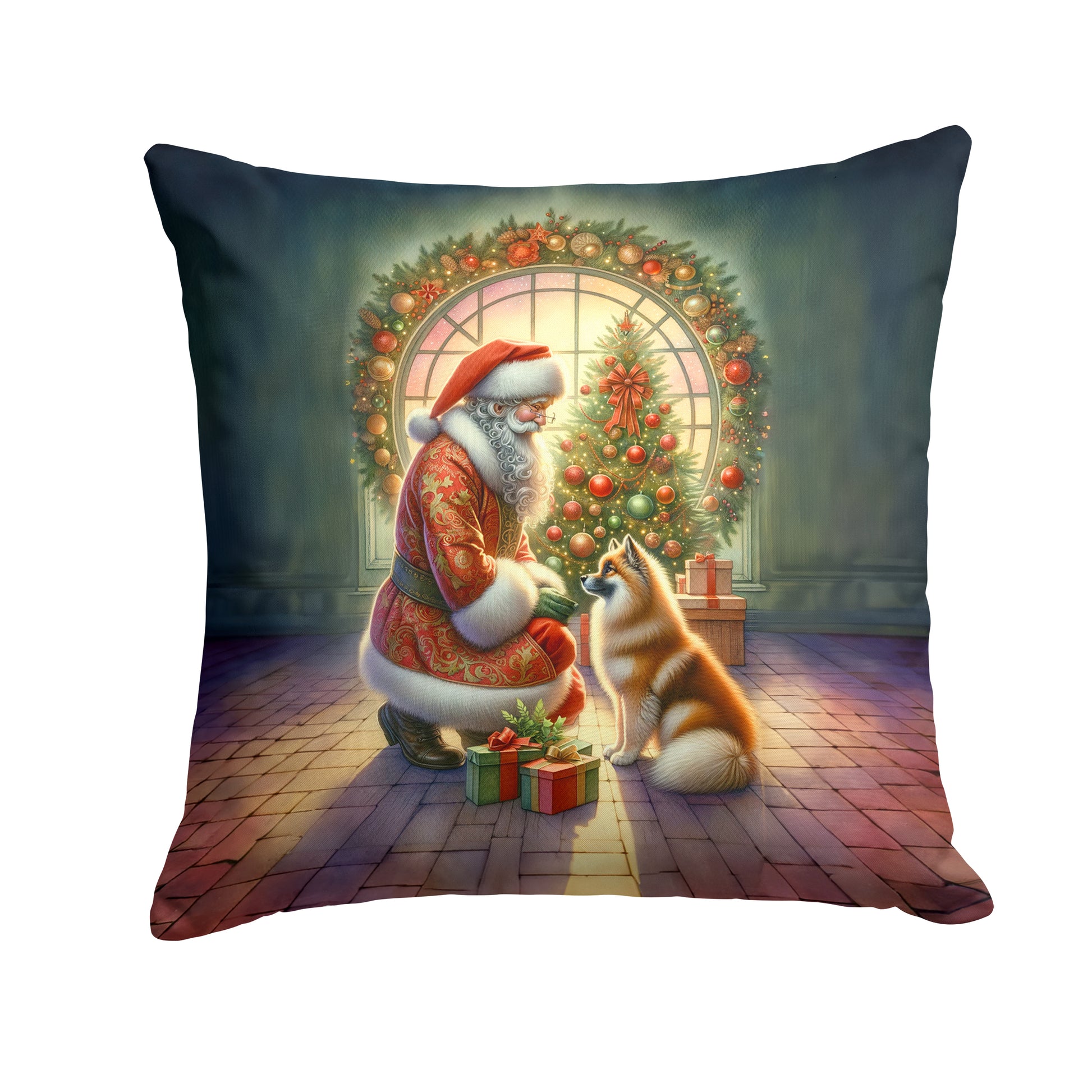 Buy this Finnish Spitz and Santa Claus Throw Pillow