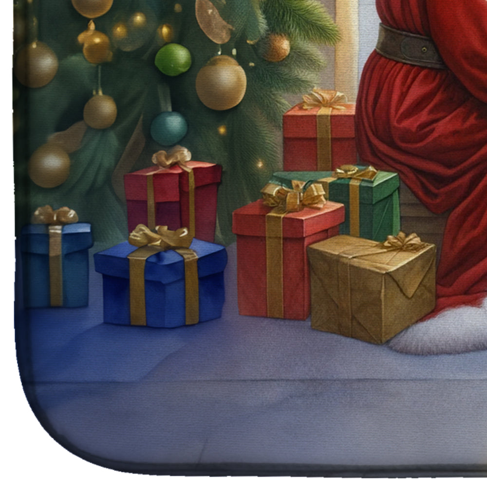 Flat-Coated Retriever and Santa Claus Dish Drying Mat