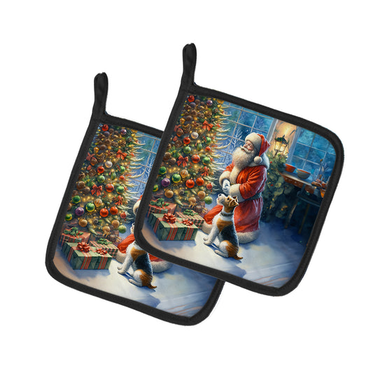 Buy this Fox Terrier and Santa Claus Pair of Pot Holders