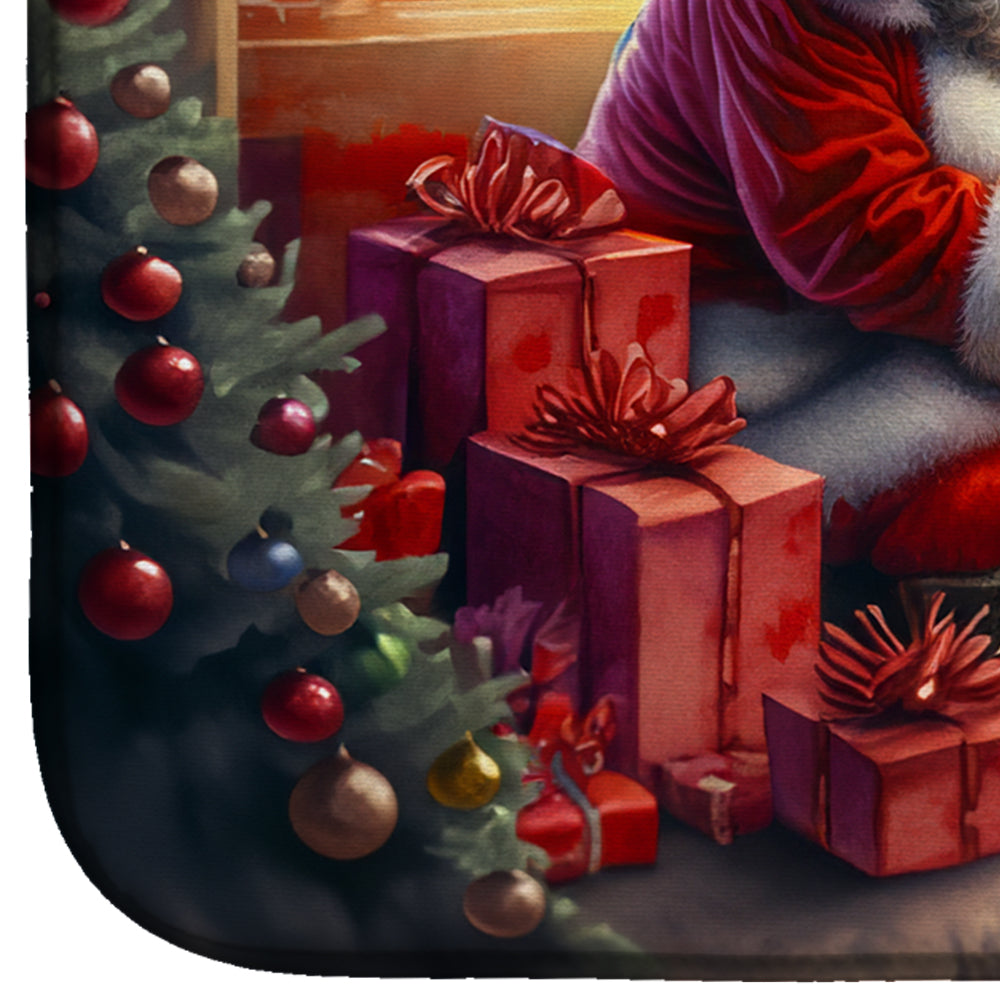 German Shepherd and Santa Claus Dish Drying Mat